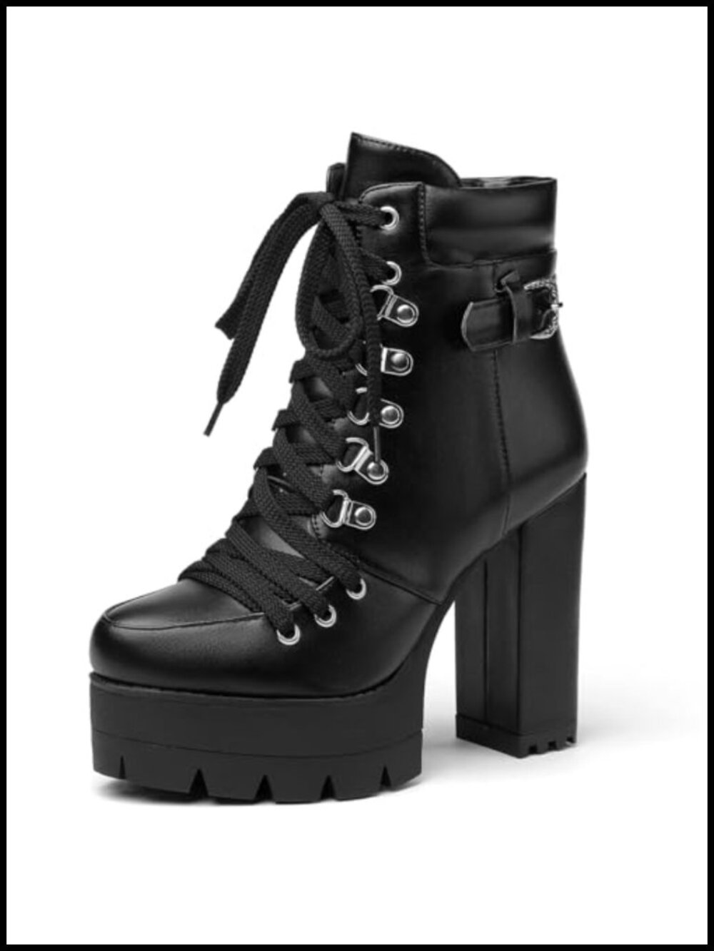 Chunky Heel Platform Ankle Booties Lace Up Side Zipper Suede Boots Women